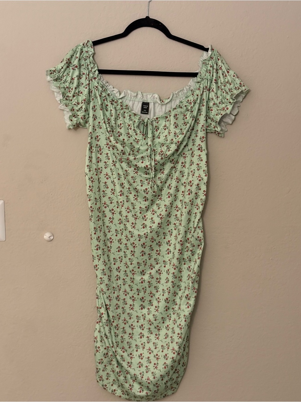 SHEIN Mint Green Floral Ruffle Off-Shoulder Midi Dress